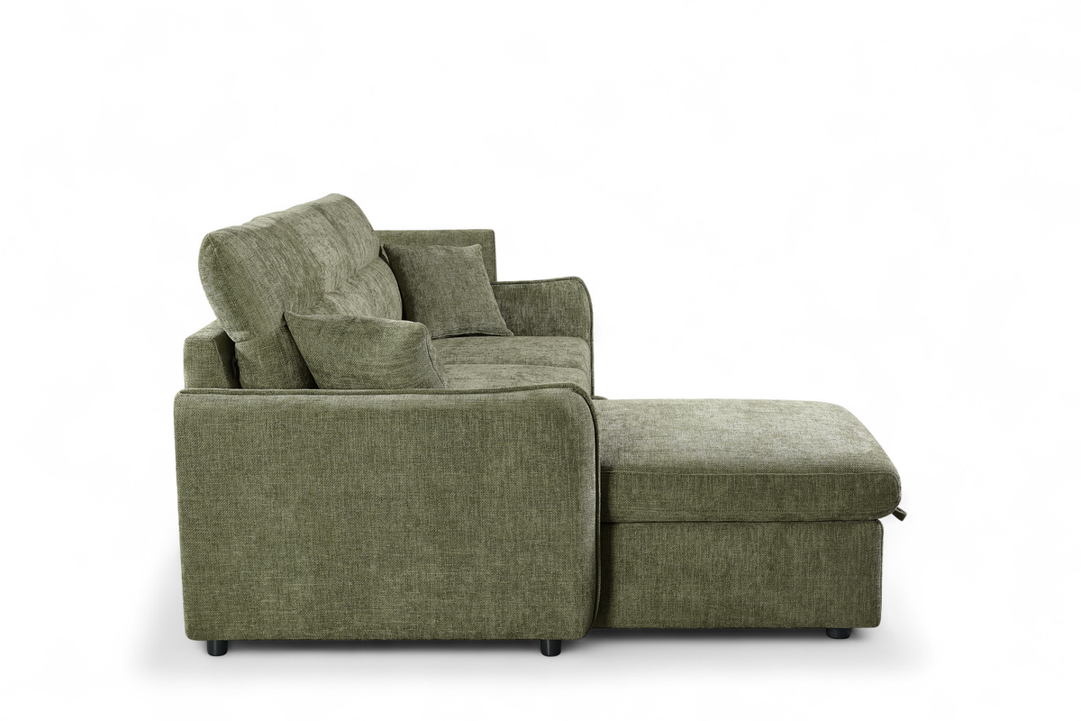 Green Chenille Fabric 1C2 Corner Sofabed with Storage ARCHIE