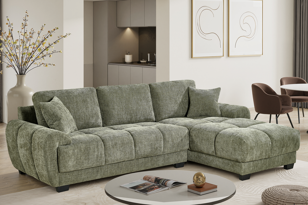 Green Chenille Fabric 2C1 Corner Sofa with Chaise JACK