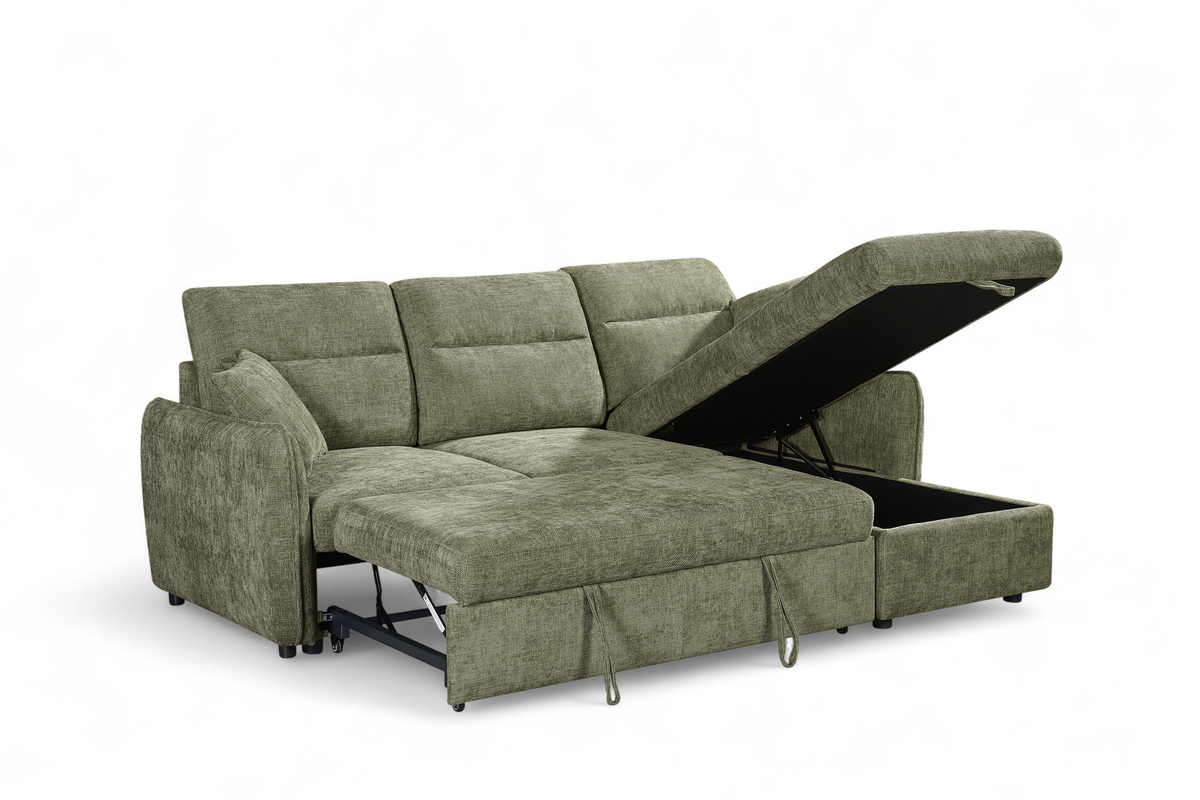 Green Chenille Fabric 2C1 Corner Sofabed with Storage ARCHIE