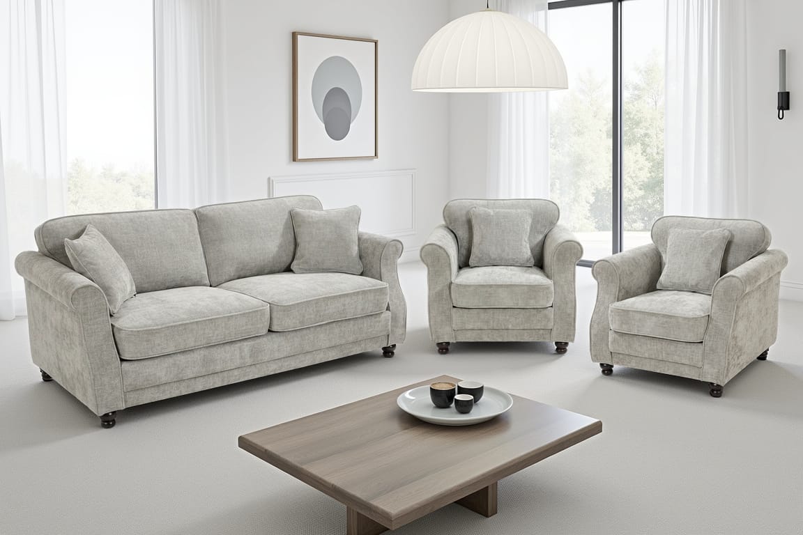 Grey Chenille 3 + 1 + 1 Seater Sofa Set HUGO