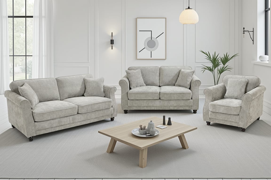 Grey Chenille 3 + 2 + 1 Seater Sofa Set HUGO