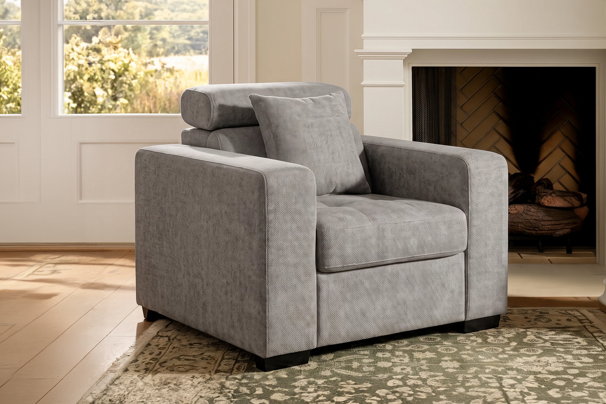 Grey Chenille Fabric 1 Seater Sofa AMELIA