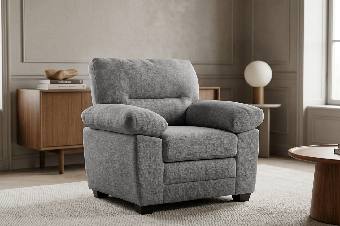 Grey Chenille Fabric 1 Seater Sofa LINCOLN