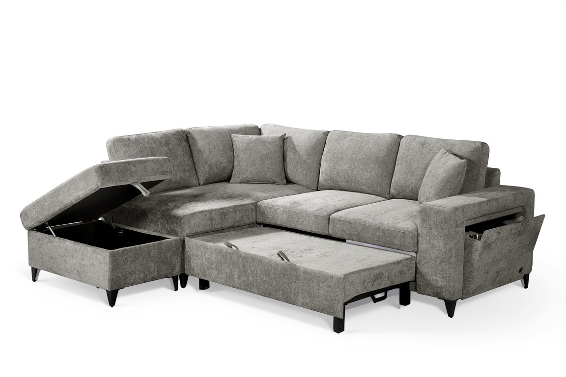 Grey Chenille Fabric 1C2 Corner Sofabed with Storage JAMIE