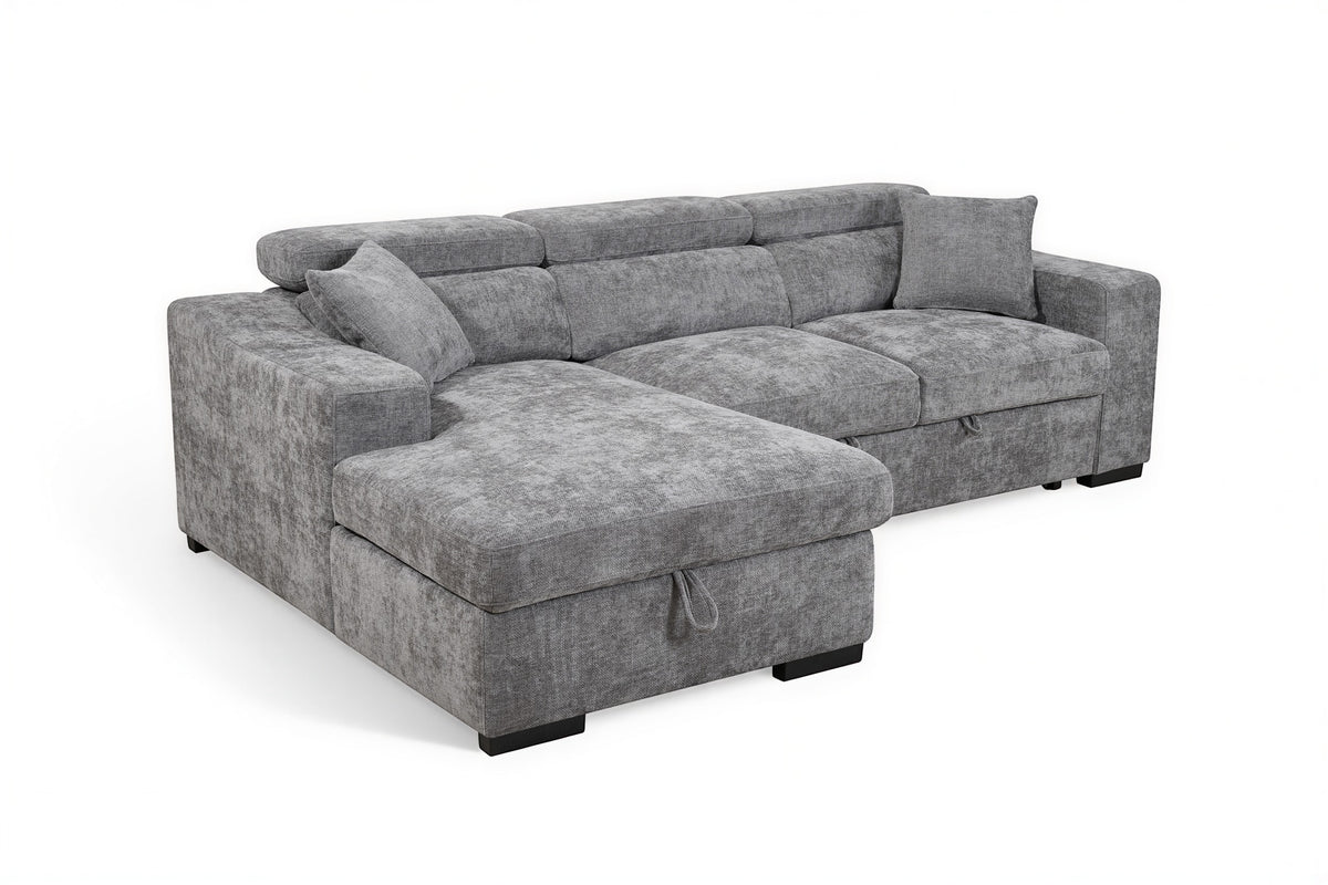 Dark Grey Chenille Fabric 1C2 Corner Sofabed with Storage ARTHUR