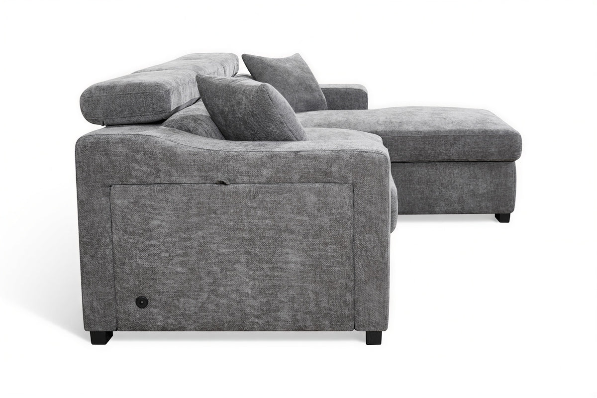 Dark Grey Chenille Fabric 1C2 Corner Sofabed with Storage ARTHUR