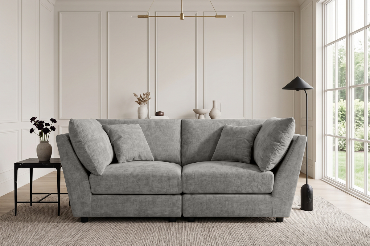 Grey Chenille Fabric 2 Seater Modular Sofa MADDIE