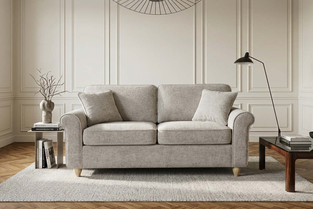 Grey Chenille Fabric 2 Seater Sofa with Round Legs FREDDIE