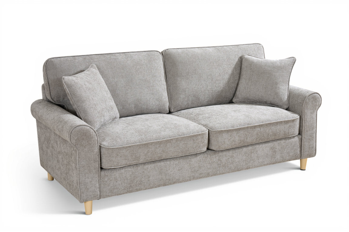 Grey chenille fabric 2 seater sofa on white background