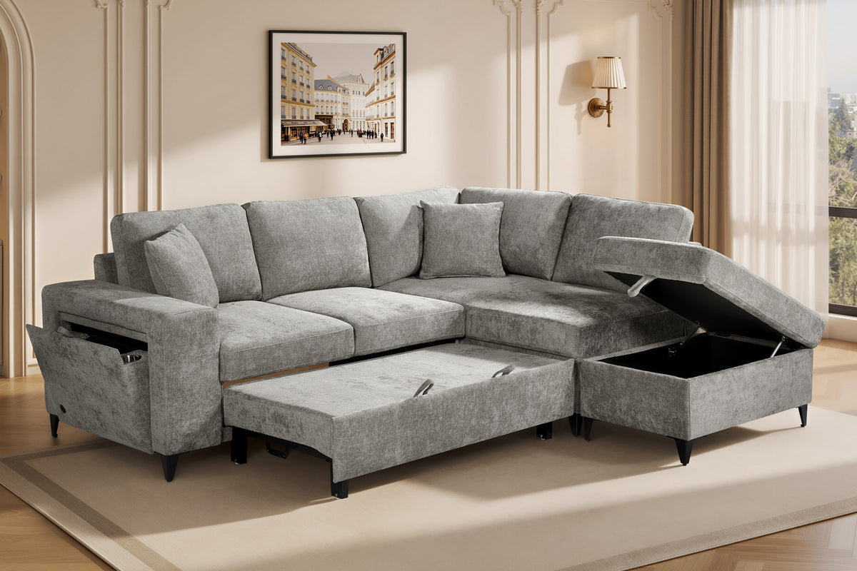 Grey Chenille Fabric 2C1 Corner Sofabed with Storage JAMIE