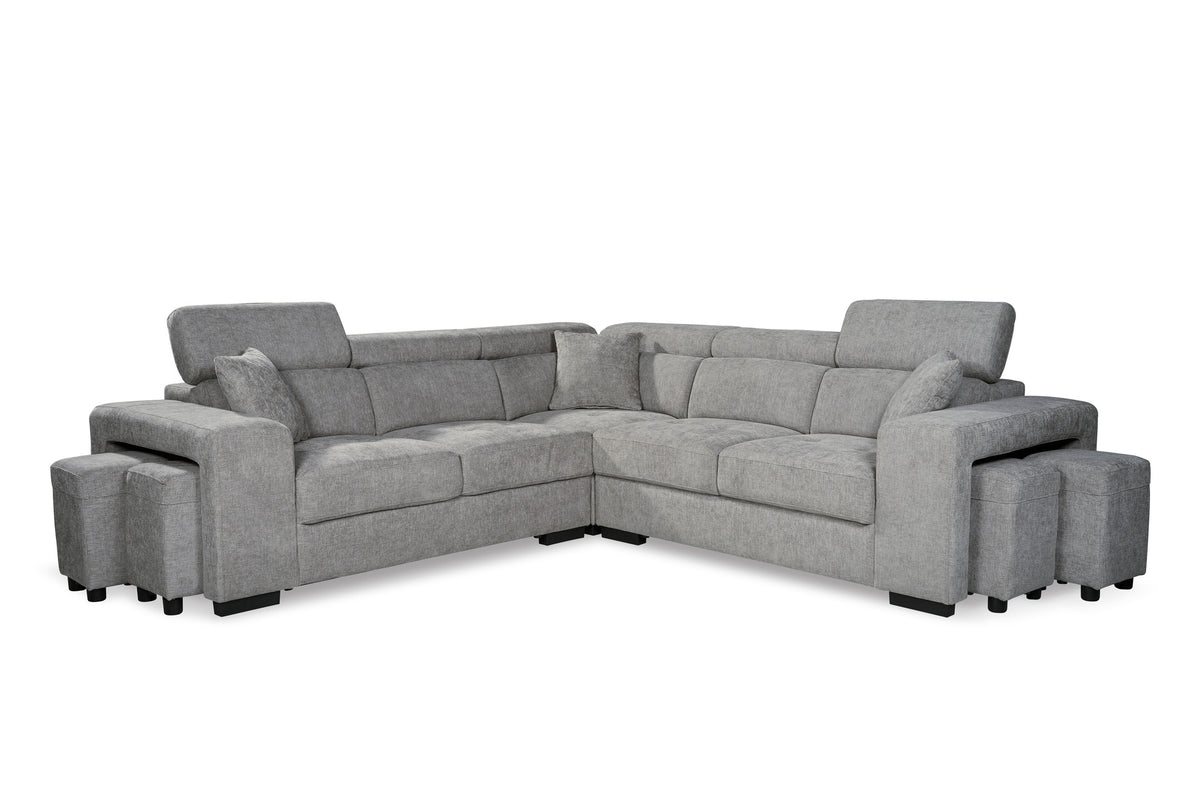 Grey Chenille Fabric 2C2 Corner Sofa with Ottomans AMY