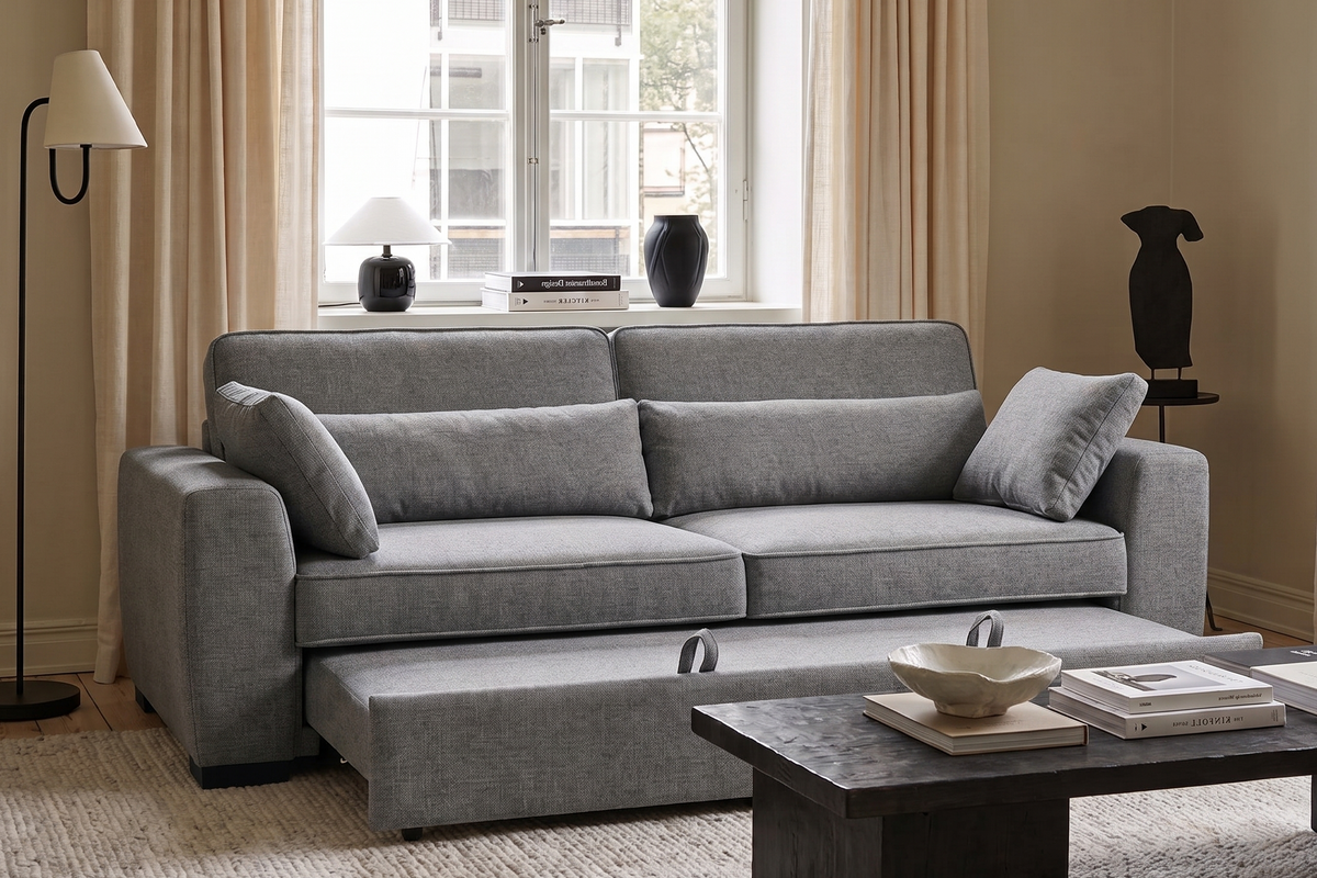 Dark Grey Chenille Fabric 3 Seater Sofabed ALFIE