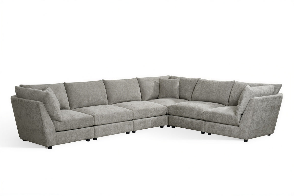 Grey Chenille Fabric 6 Seater Modular Corner Sofa MADDIE