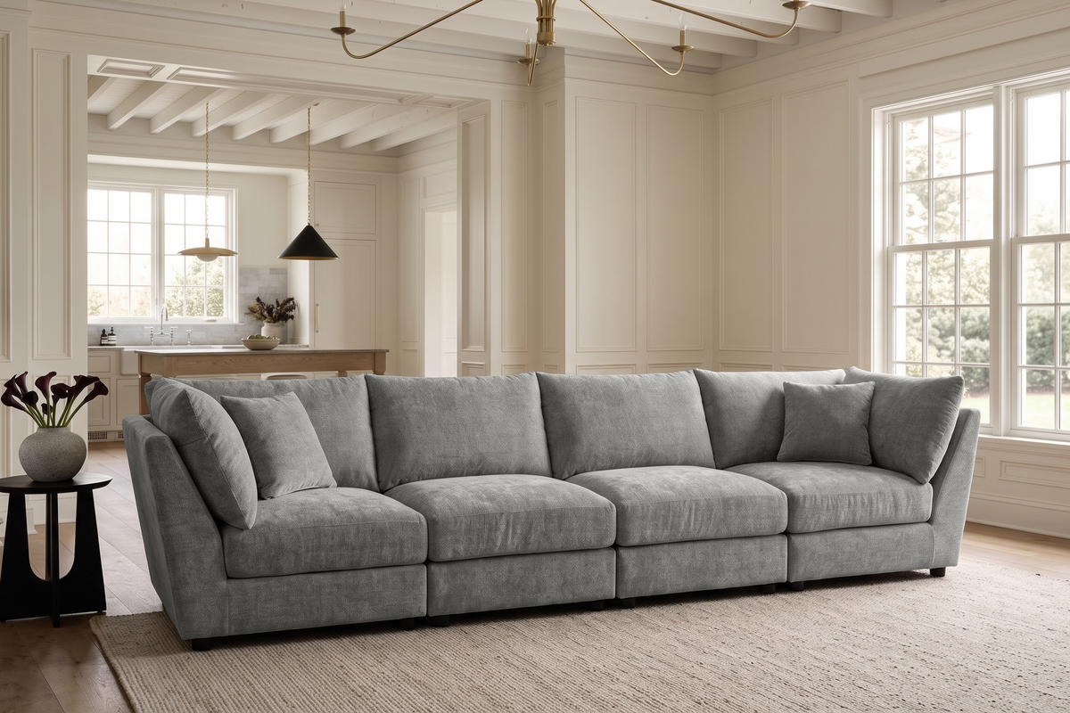 Grey Chenille Fabric 4 Seater Modular Sofa MADDIE