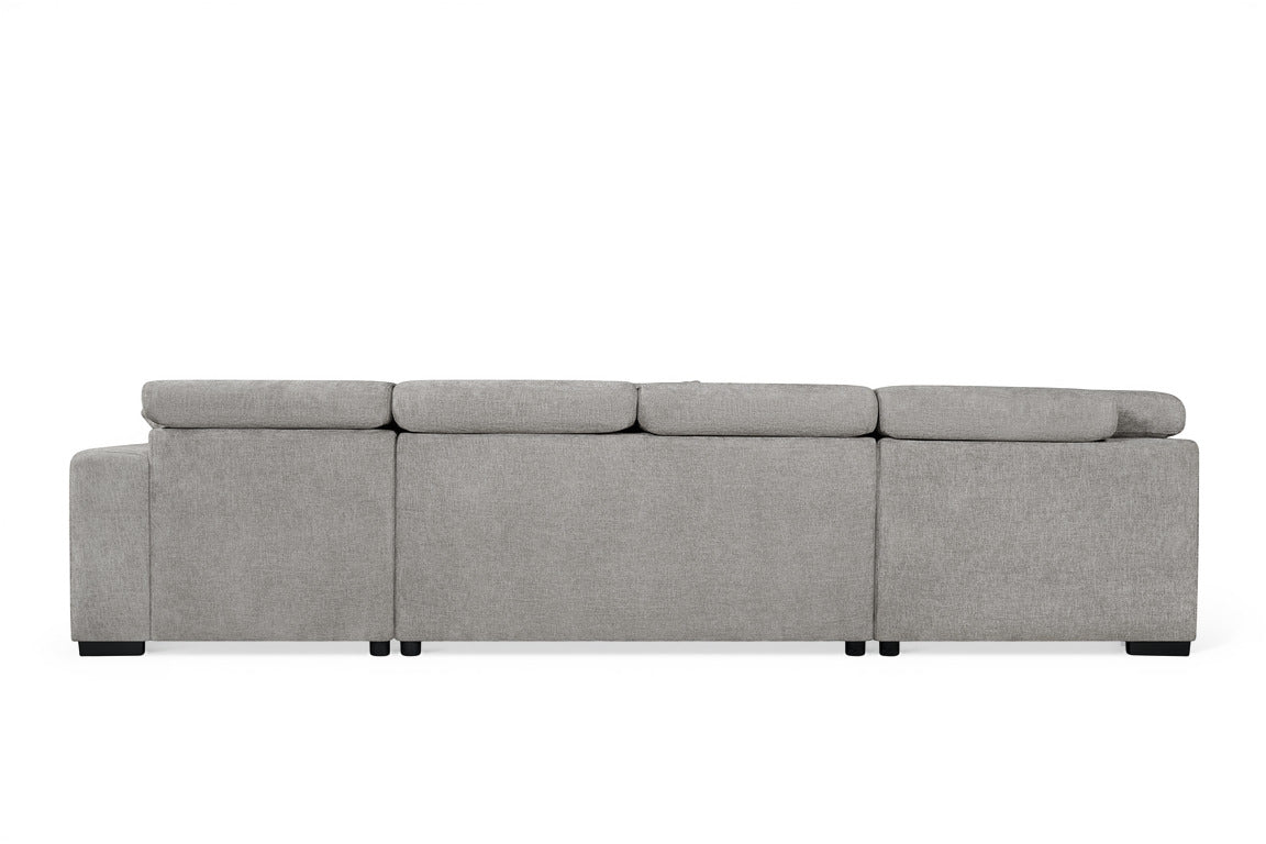 Grey Chenille Fabric Left Hand Facing U-Shaped Sofa Bed with Storage AUGUSTA