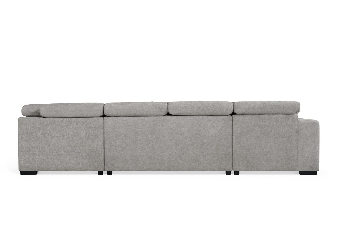 Grey Chenille Fabric Right Hand Facing U-Shaped Sofa Bed with Storage AUGUSTA