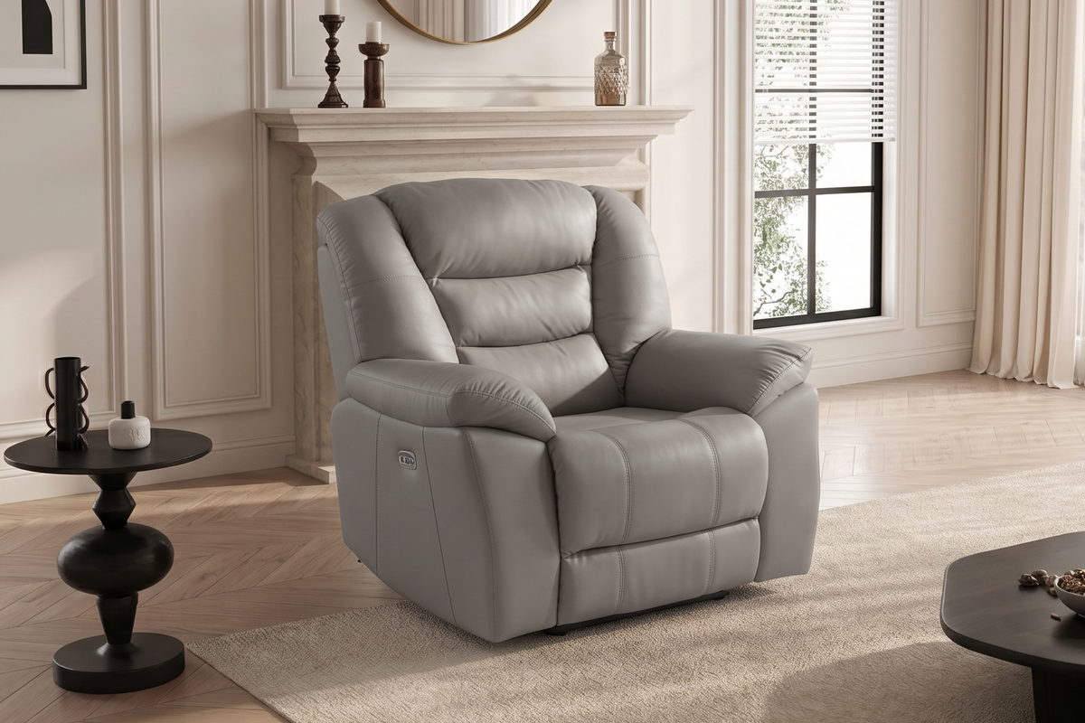 Grey Leather Electric 1 Seater Recliner Chair GIOVANNI