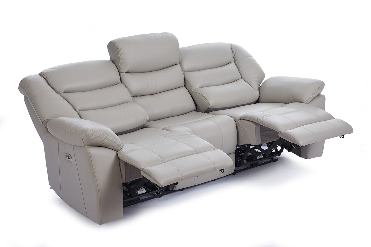 Grey Leather Electric 3 Seater Recliner Sofa GIOVANNI