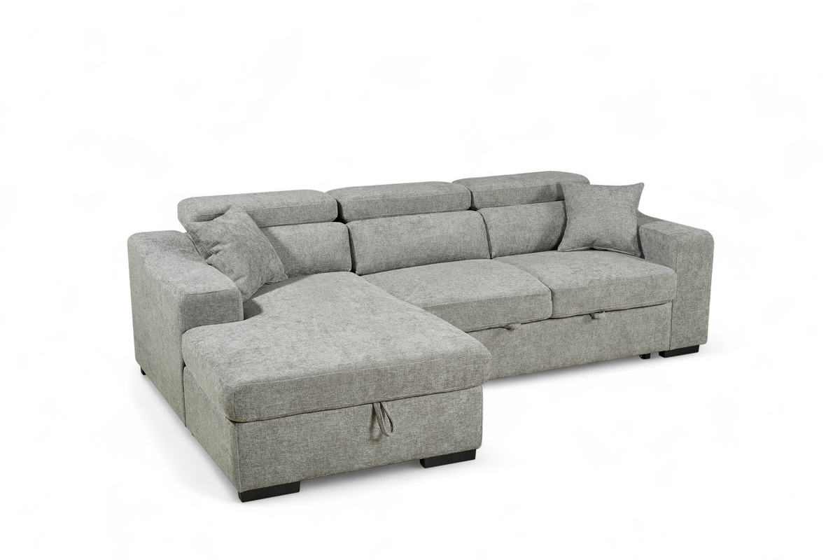 Grey Chenille Fabric 1C2 Corner Sofabed with Storage ARTHUR
