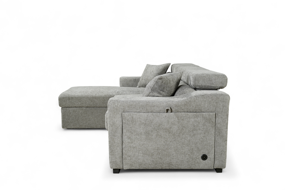 Grey Chenille Fabric 1C2 Corner Sofabed with Storage ARTHUR