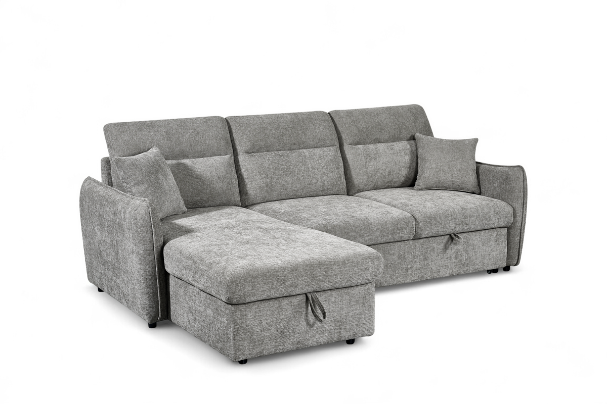 Grey Chenille Fabric 1C2 Corner Sofabed with Storage ARCHIE
