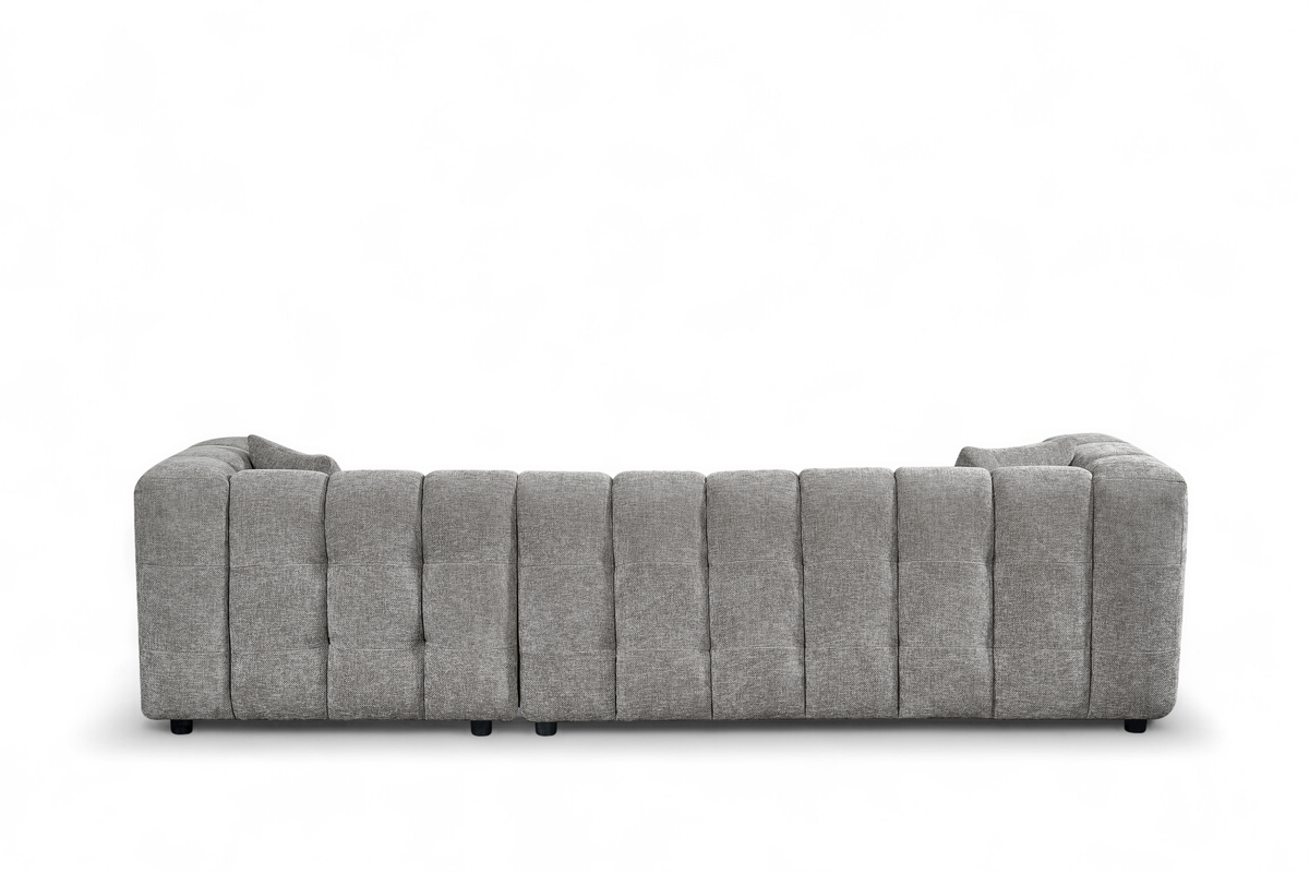 Grey Chenille Fabric Right Hand Facing Corner Sofa with Ottoman LUGANO