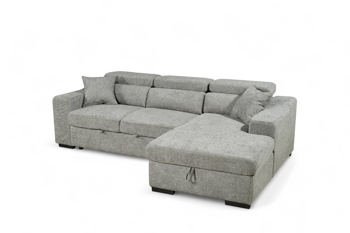 Grey Chenille Fabric 2C1 Corner Sofabed with Storage ARTHUR