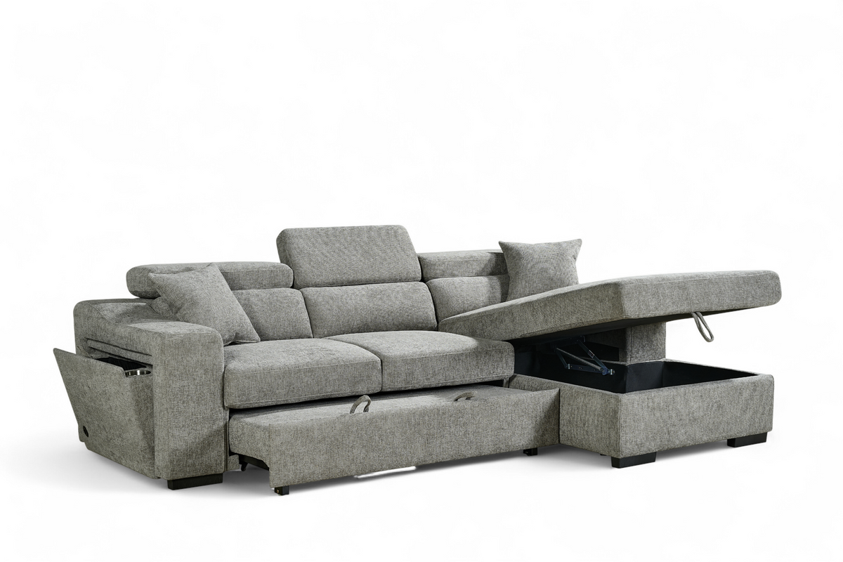 Grey Chenille Fabric 2C1 Corner Sofabed with Storage ARTHUR