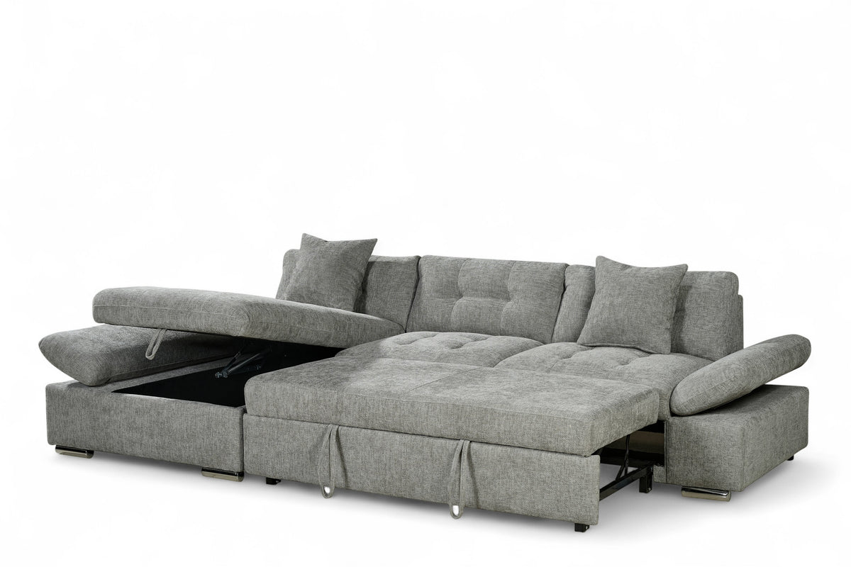 Grey Chenille Fabric 1C2 Corner Sofabed with Storage HARRY