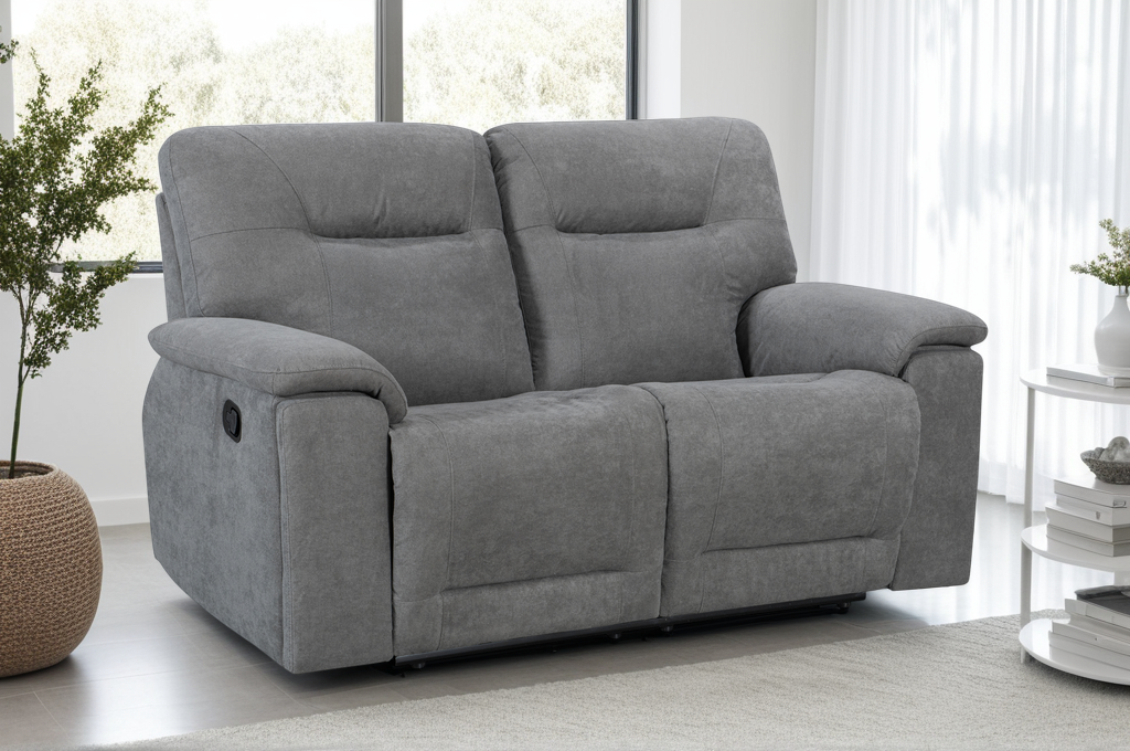 Grey Fabric Murcia 2 Seater Manual Recliner Sofa Background