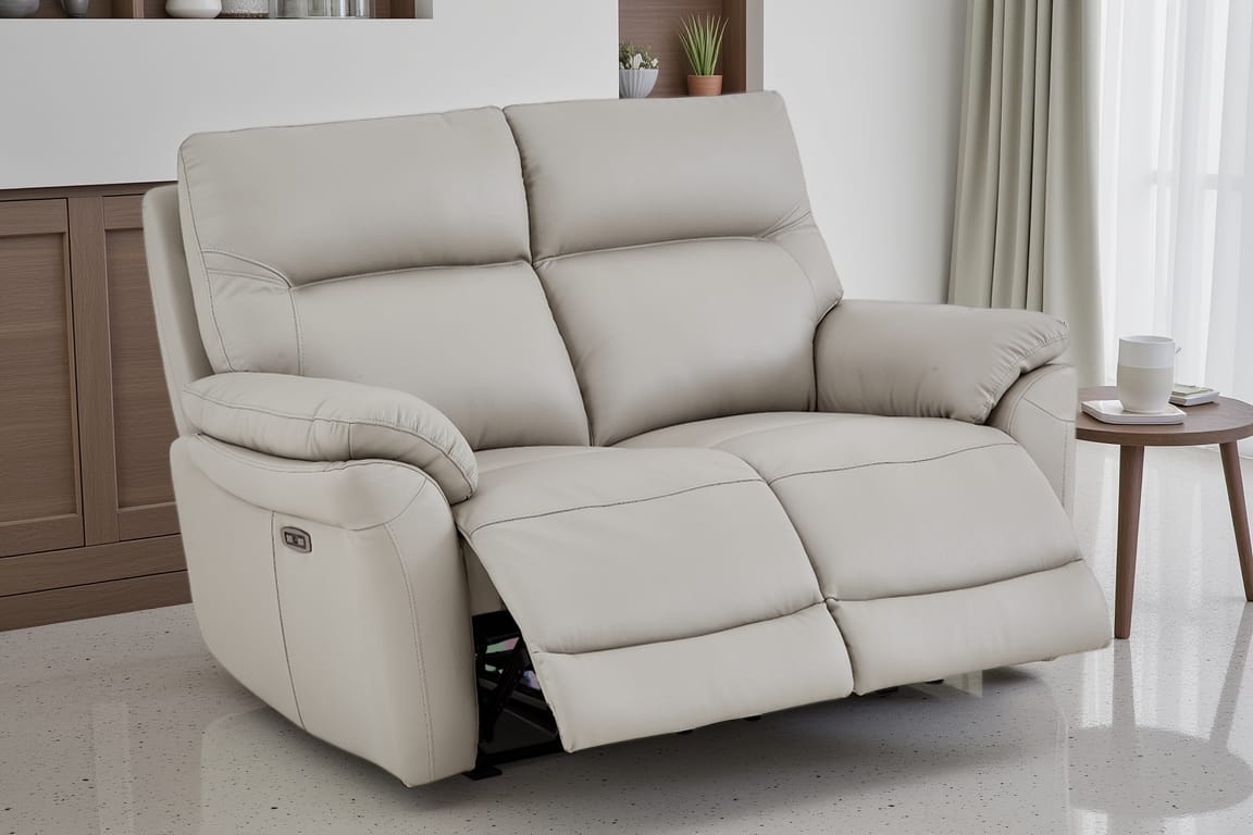 Grey Leather Electric 2 Seater Recliner Sofa CINECITTA