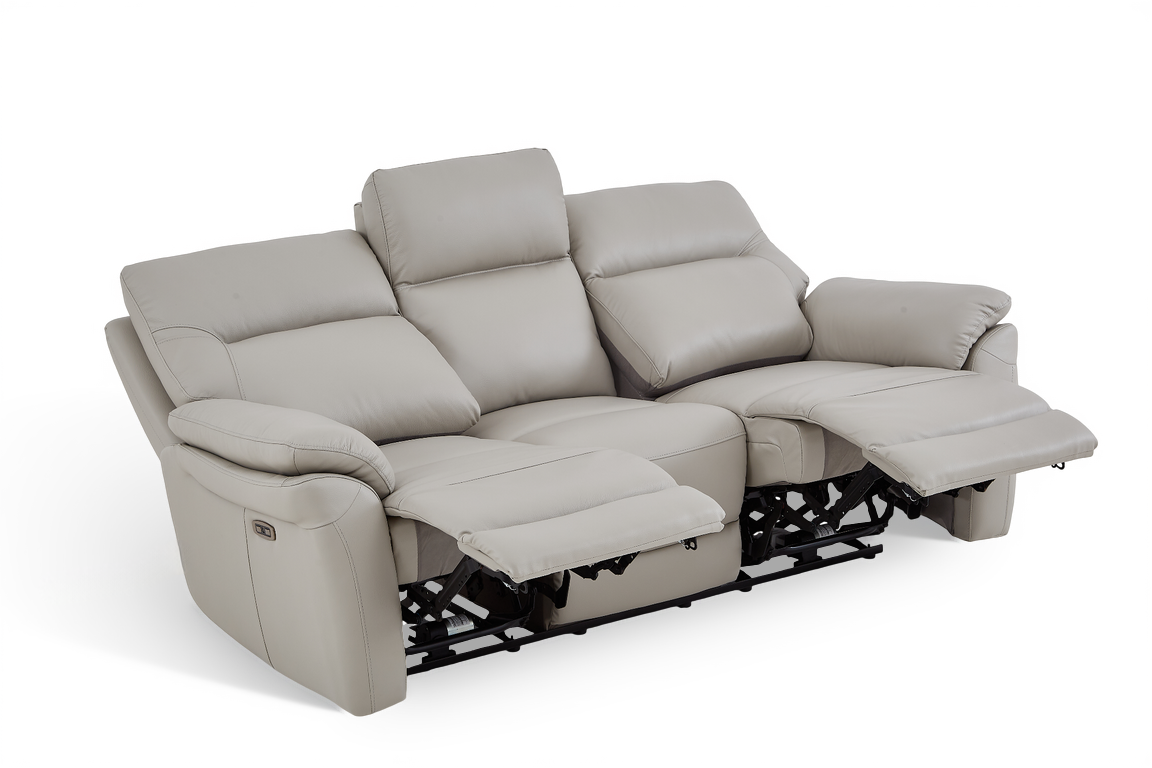 Grey Leather Electric 3 Seater Recliner Sofa CINECITTA