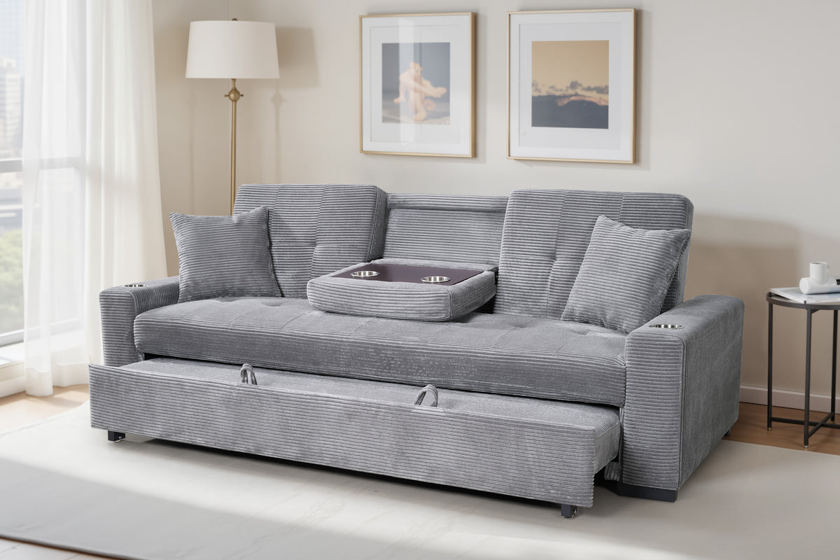 Grey Jumbo Cord 3 Seater Sofabed CHARLES