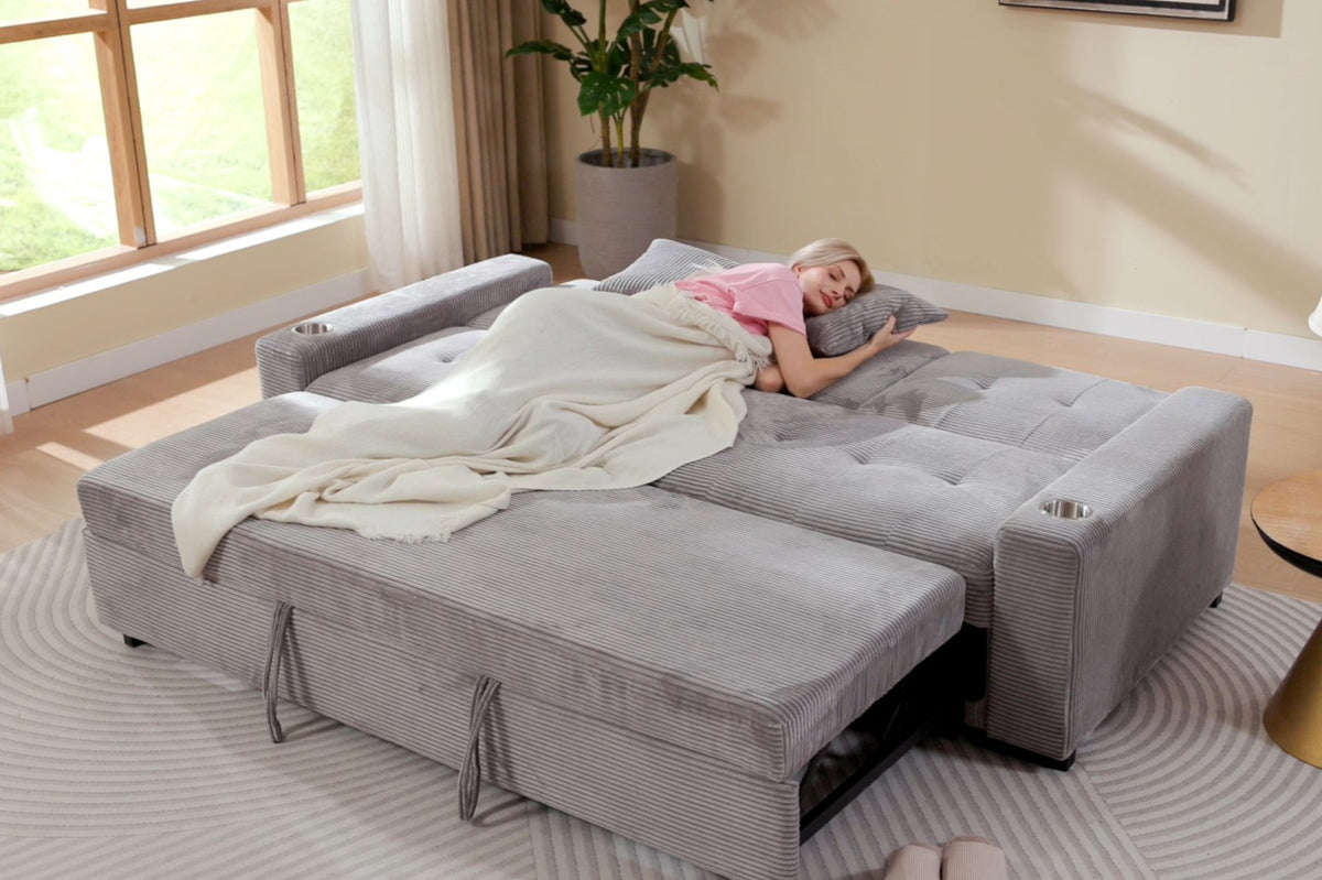 Grey Jumbo Cord 3 Seater Sofabed CHARLES