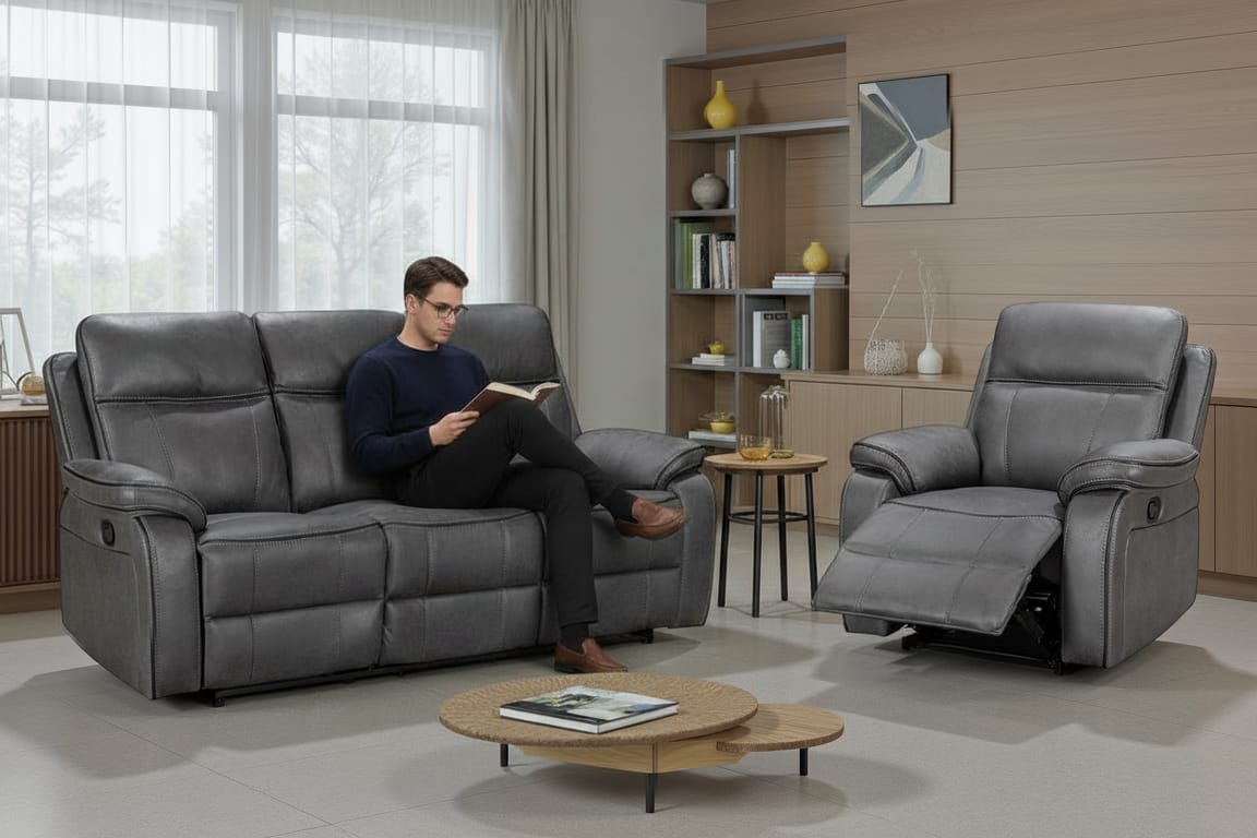 Faux Leather Grey Manual Recliner Chair VEGAS