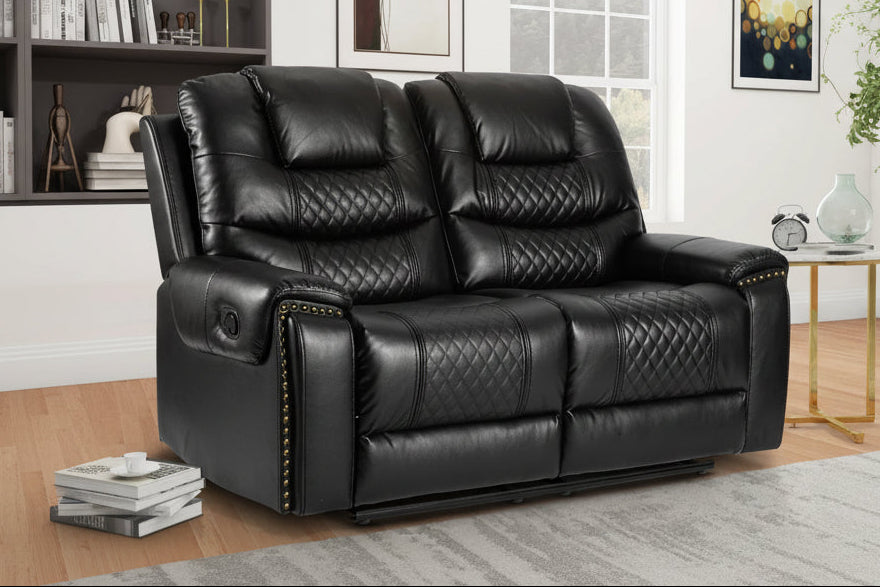 Faux Leather Black 2 Seater Manual Recliner Sofa RAVENNA