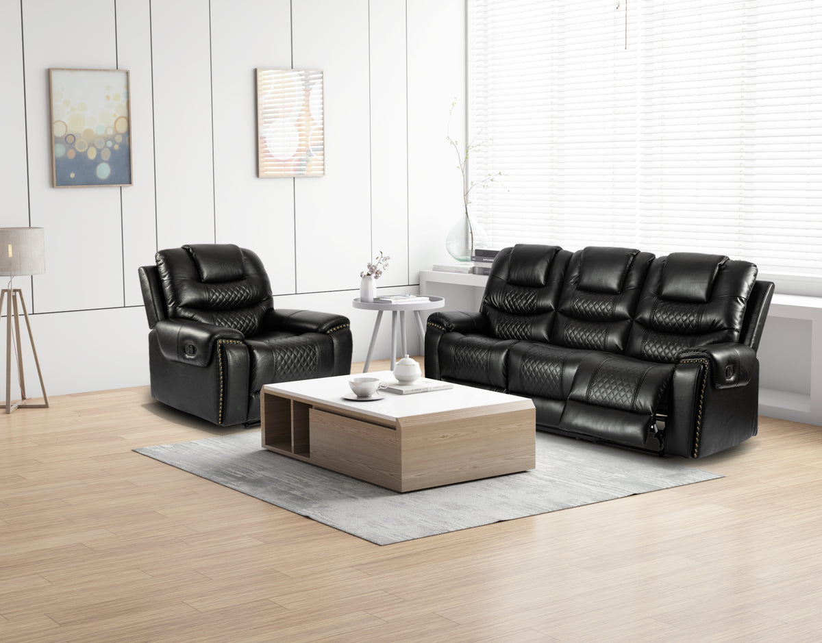 Faux Leather Black 3 + 1 Seater Manual Recliner Sofa Set RAVENNA