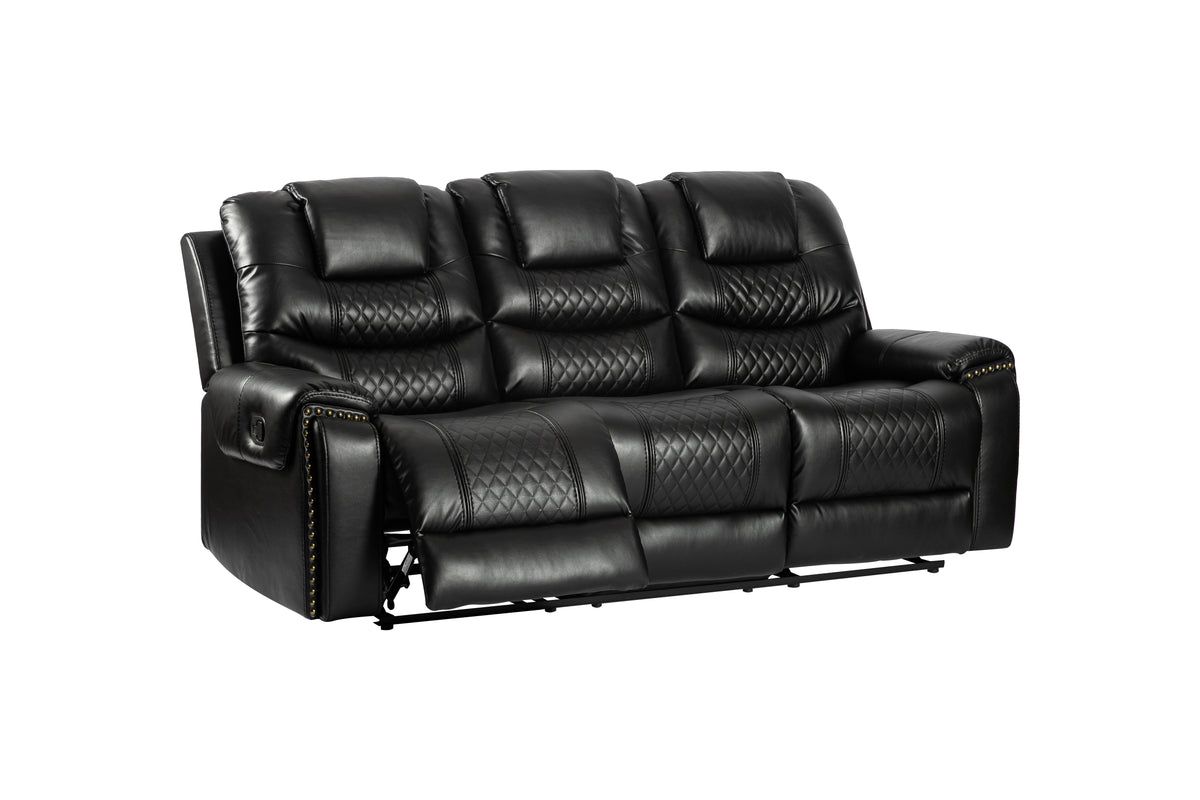 Faux Leather Black 3 + 2 Seater Manual Recliner Sofa Set RAVENNA