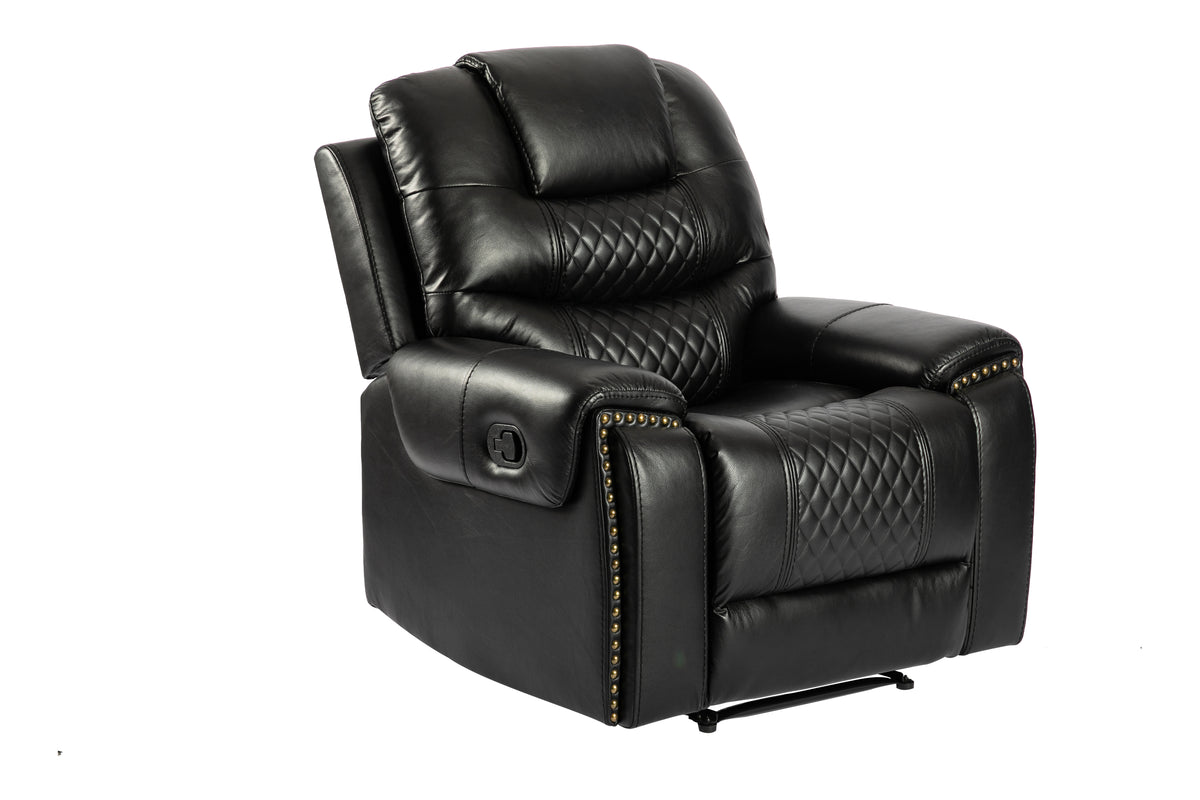 Faux Leather Black 3 + 2 + 1 Seater Manual Recliner Sofa Set RAVENNA
