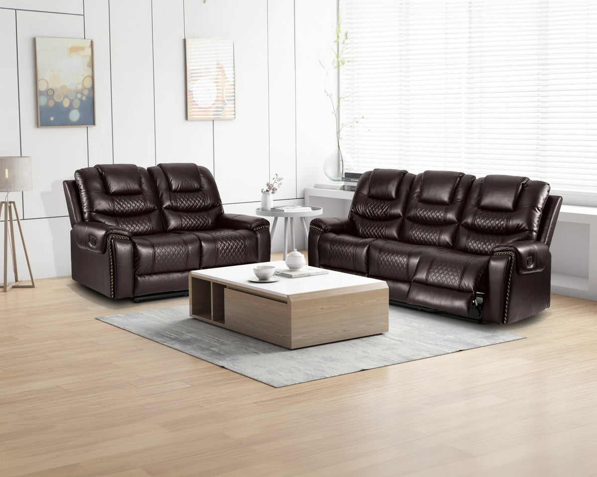 Faux Leather Brown 3 + 2 Seater Manual Recliner Sofa Set RAVENNA