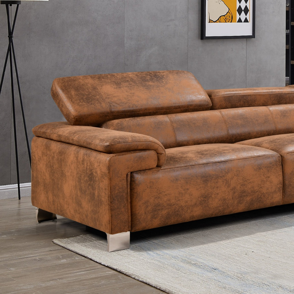Leather Air Brown Suede Right Hand Facing Livorno Corner Chaise Sofa