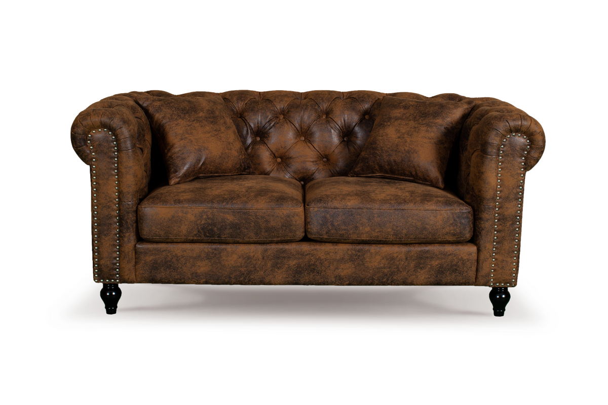 Leather Air Suede Brown 3 + 2 Seater Camden Chesterfield Sofa Set With Wooden Feet