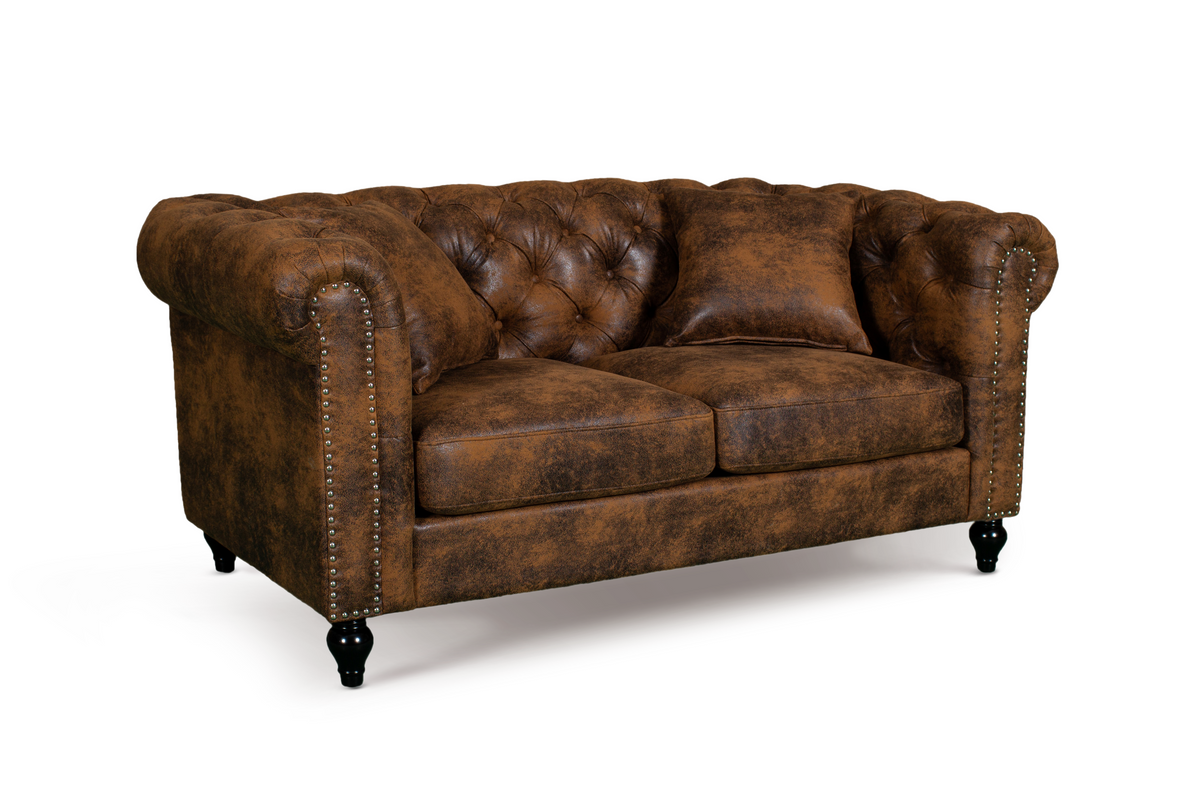 Leather Air Suede Brown 3 + 2 Seater Camden Chesterfield Sofa Set With Wooden Feet