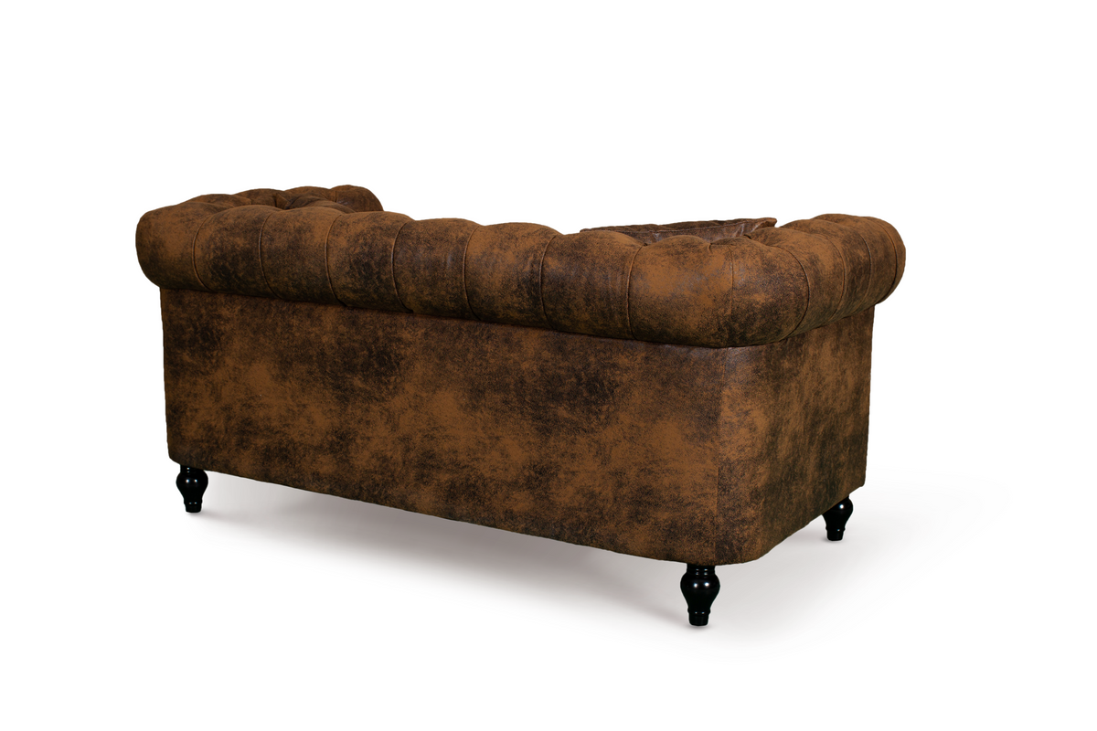 Leather Air Suede Brown 3 + 2 Seater Camden Chesterfield Sofa Set With Wooden Feet