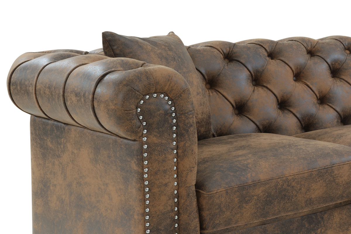 Leather Air Suede Brown Camden 2C2 Chesterfield Corner Sofa With Wooden Feet