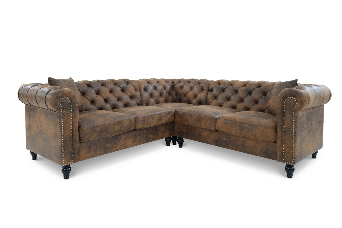 Leather Air Suede Brown Camden 2C2 Chesterfield Corner Sofa With Wooden Feet