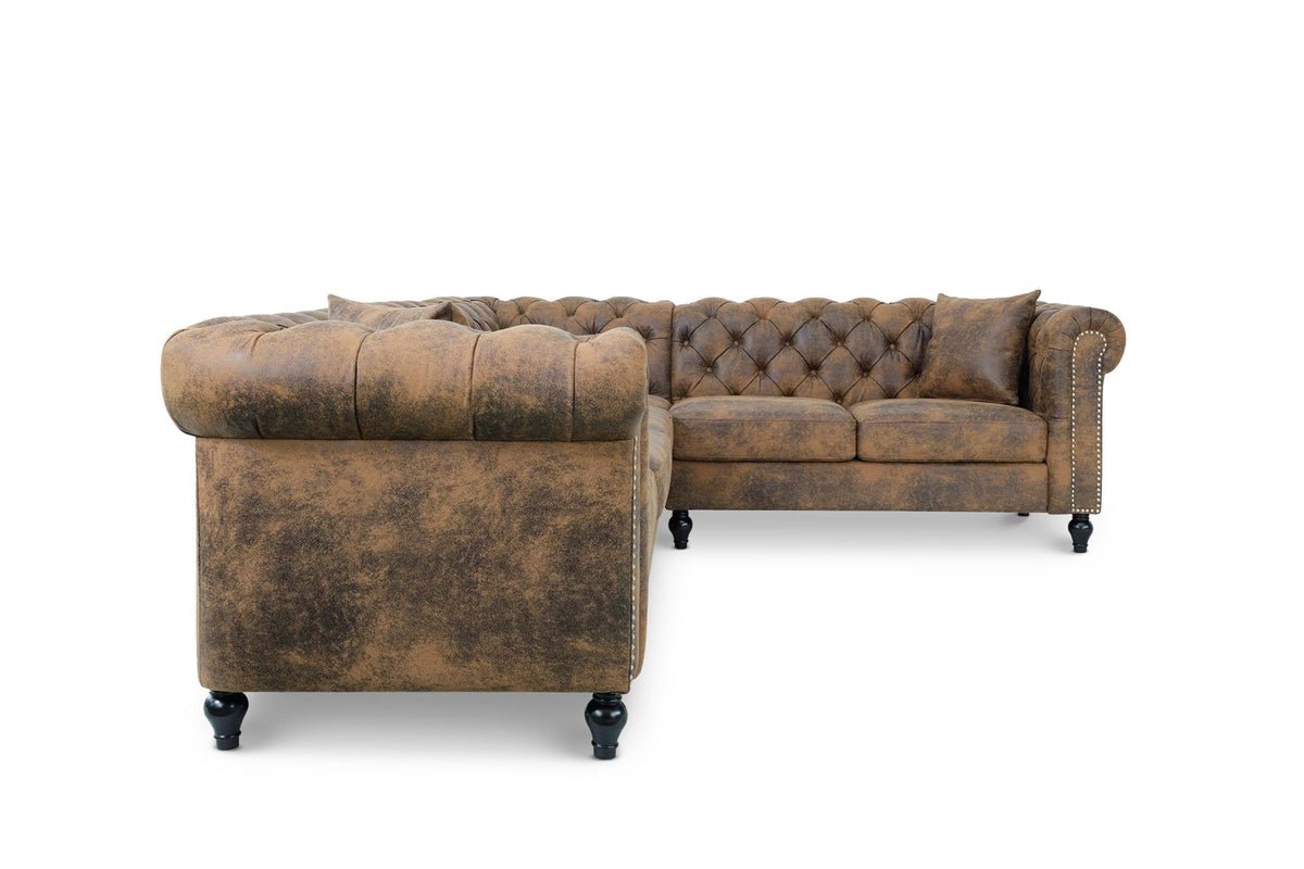 Leather Air Suede Brown Camden 3C2 Chesterfield Corner Sofa With Wooden Feet