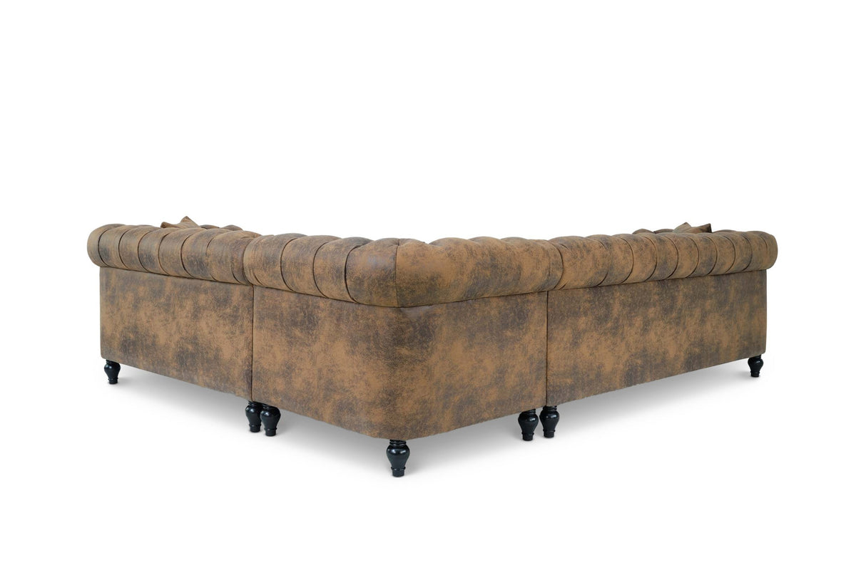 Leather Air Suede Brown Camden 3C2 Chesterfield Corner Sofa With Wooden Feet