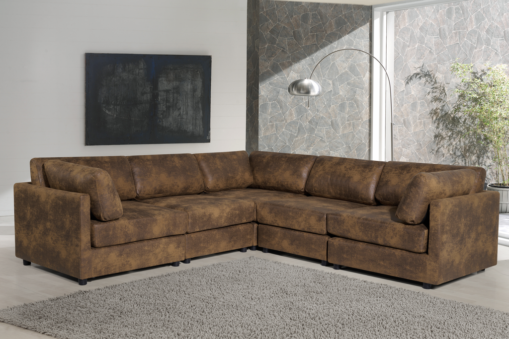 Leather Air Suede Brown Tuscany 2C2 5 Seater Modular Corner Sofa