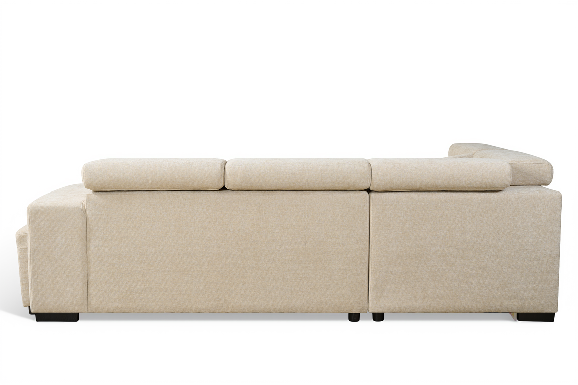 Light Beige Chenille Fabric 1C2 Corner Sofabed with Storage and Ottomans AMELIA